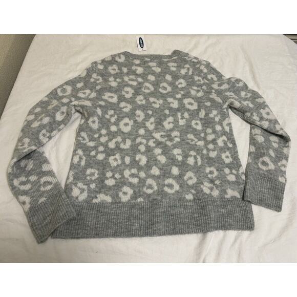 NWT Old Navy Women's Size S Knit Sweater Grey Cheetah Print Feminine Mob Wives - Picture 2 of 8